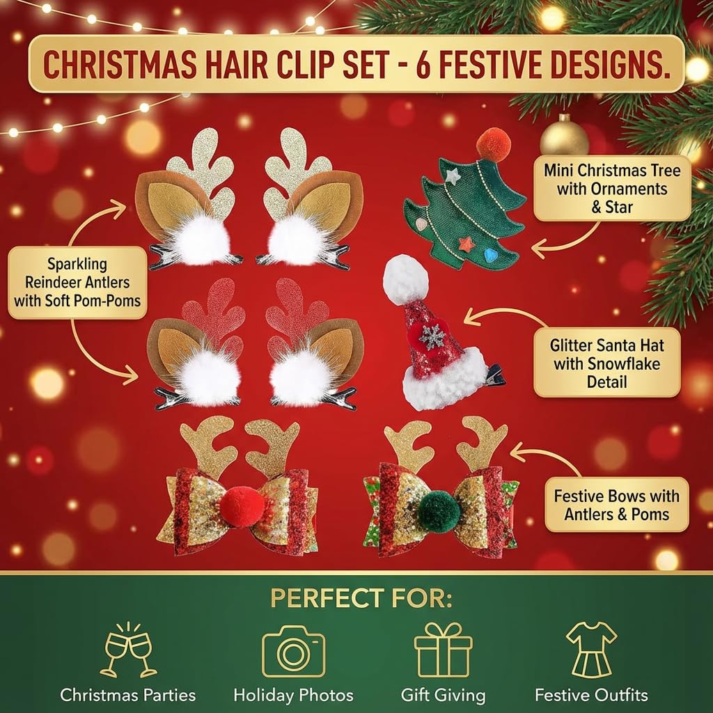 Amazon.com : NBjiuyin 8Pcs Christmas Hair Clips Cute Decorative